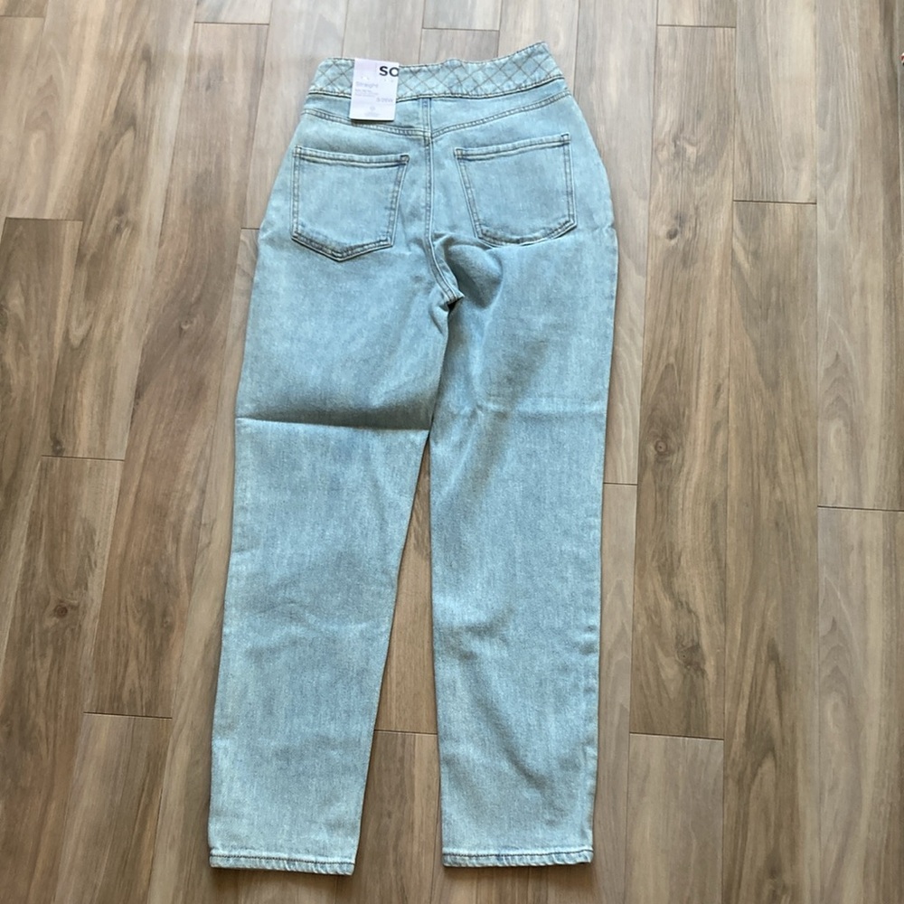 So Super high rise straight woven denim jean pant quilted design waistband 3 26 - Picture 6 of 17